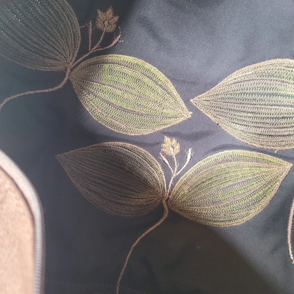 R & Y Augousti Paris Leather &‎ Suede Floral Green Brown 15x15 Throw Pillow RARE